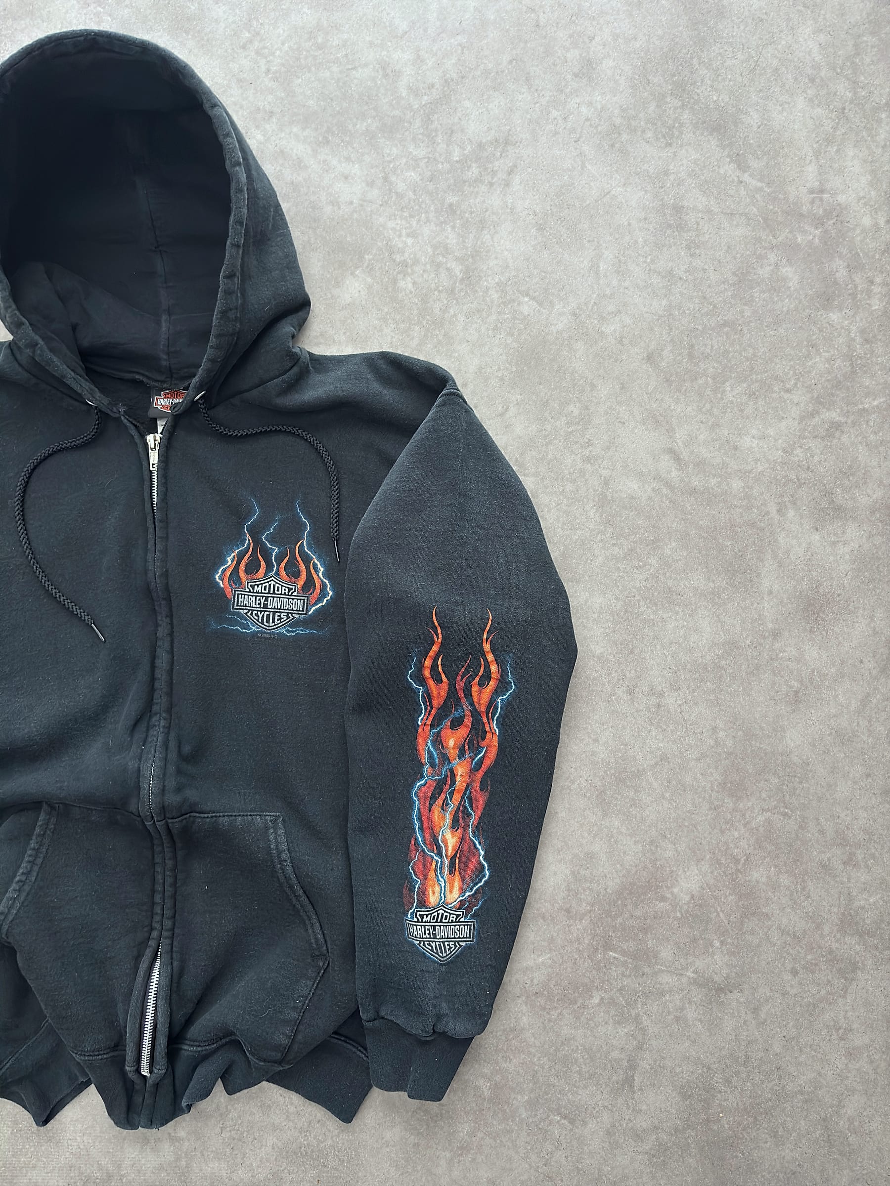 Harley Davidson Vintage Harley Davidson Zip Up Hoodie Flames Print - foto 2 - Fabricsonder
