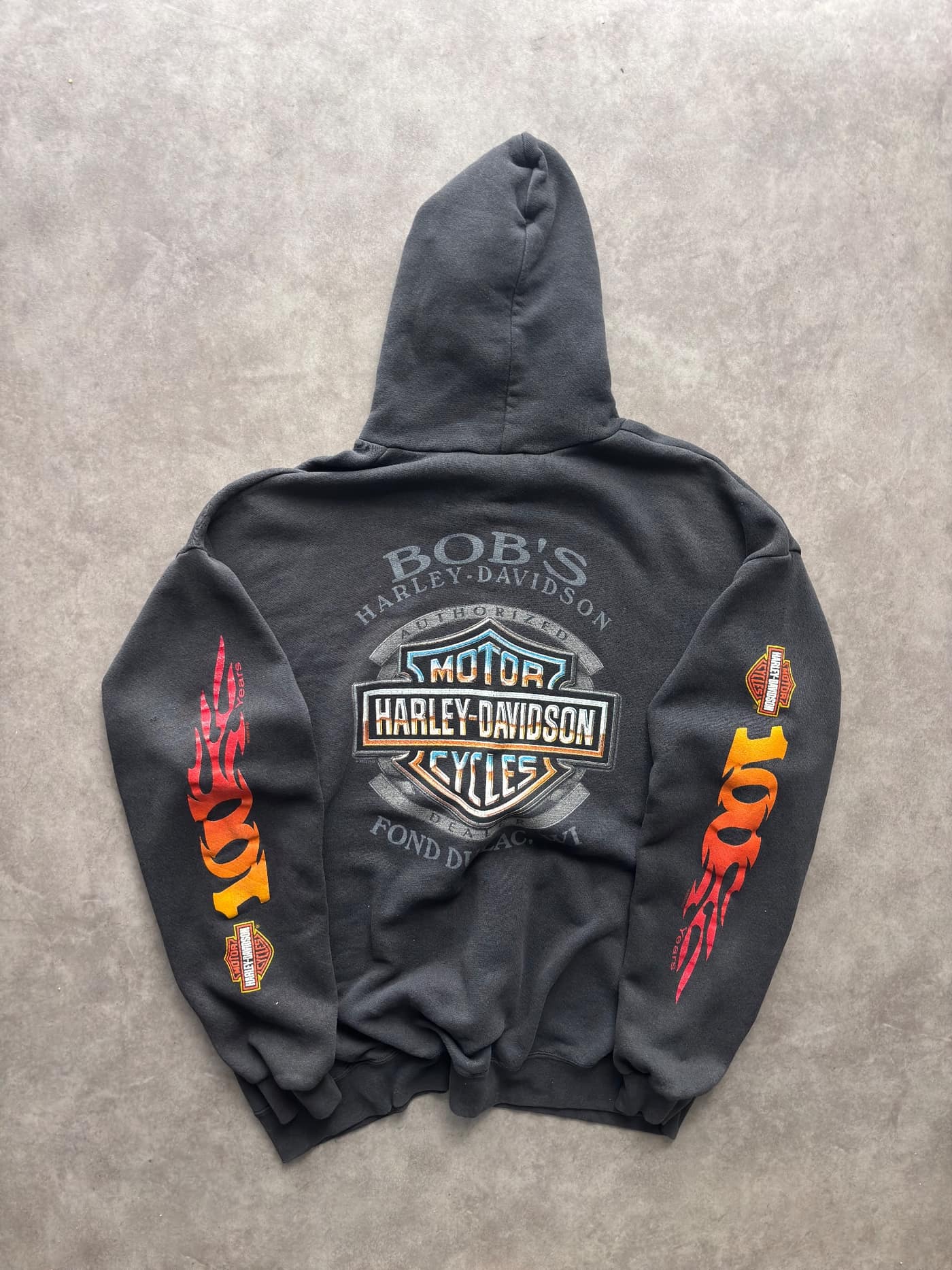 Harley Davidson Vintage Grail Harley Davidson Flames Zip Up Hoodie Made In Mexico - foto 2 - Fabricsonder