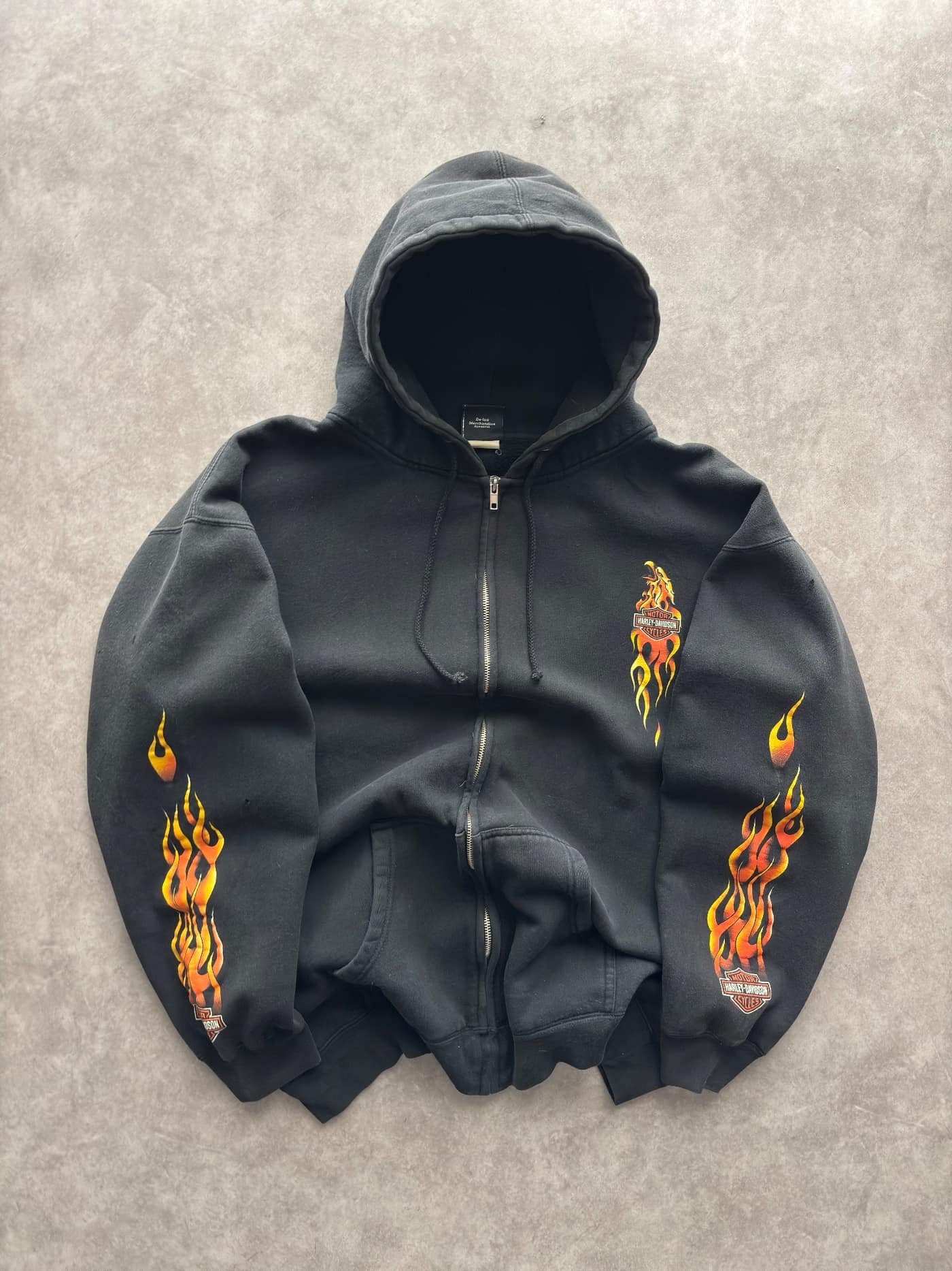 Harley Davidson Vintage Harley Davidson Zip Up Hoodie Flames - Very Good - XXL fit - Fabricsonder