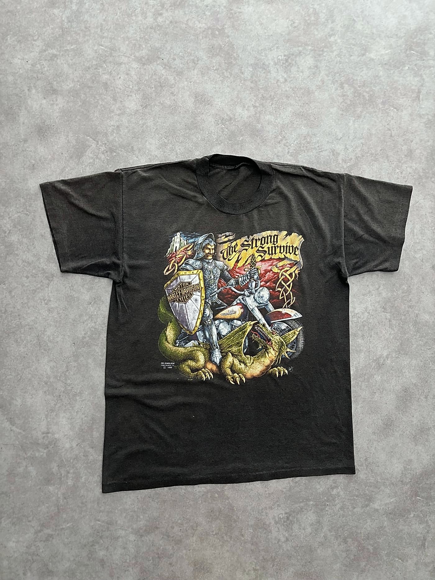 Harley Davidson Vintage Harley Davidson 3D Emblem T Shirt Single Stitch Sunfaded - M - Fabricsonder