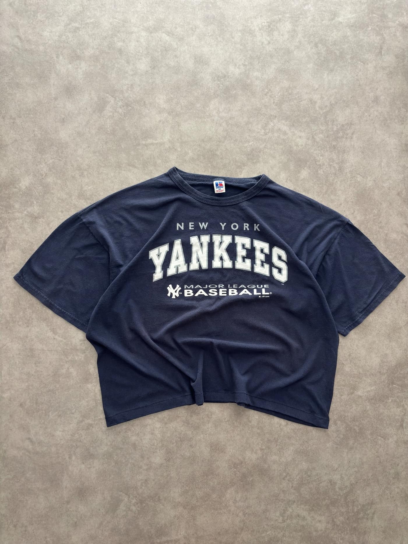 Russell Athletic Vintage Russell Athletic Cropped Boxy T Shirt Yankees - Good - XXL - Fabricsonder