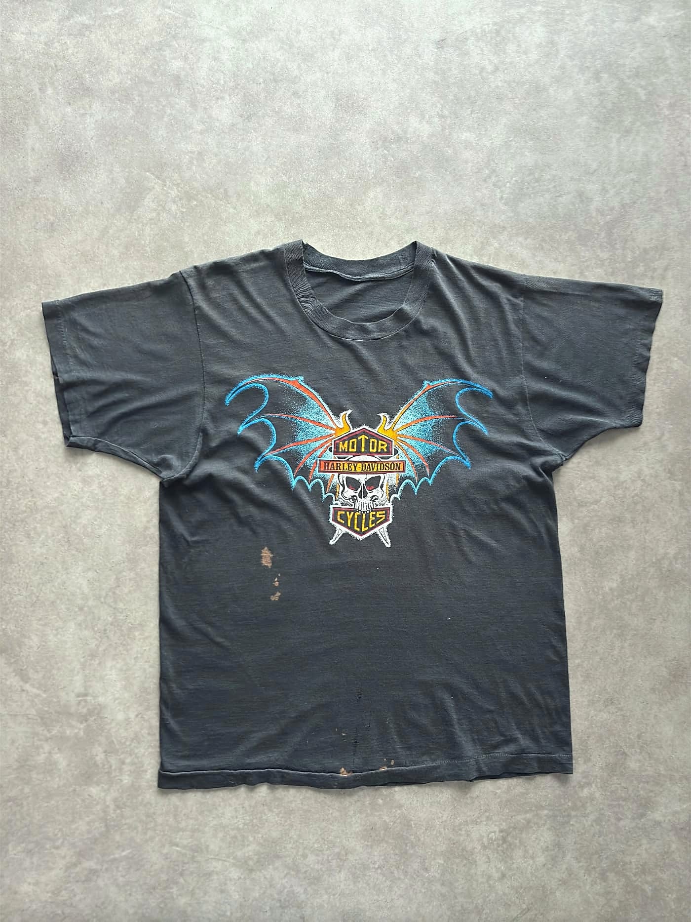 Harley Davidson Vintage Harley Davidson 3d Emblem Bat Skull T Shirt Single Stitch - S - Fabricsonder