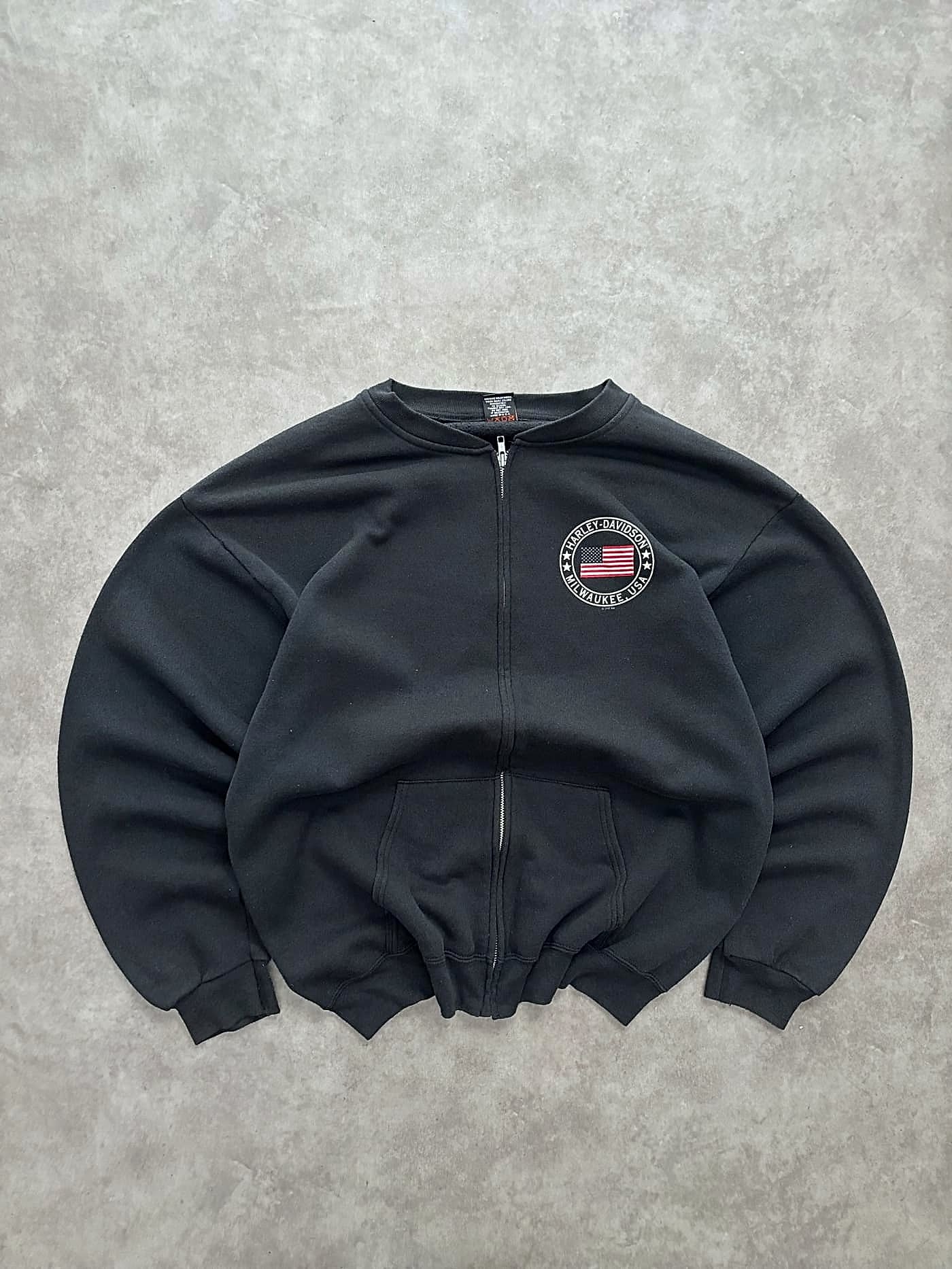 Harley Davidson Vintage Harley Davidson Zip Up Crewneck 90s Made In USA - XL - Fabricsonder