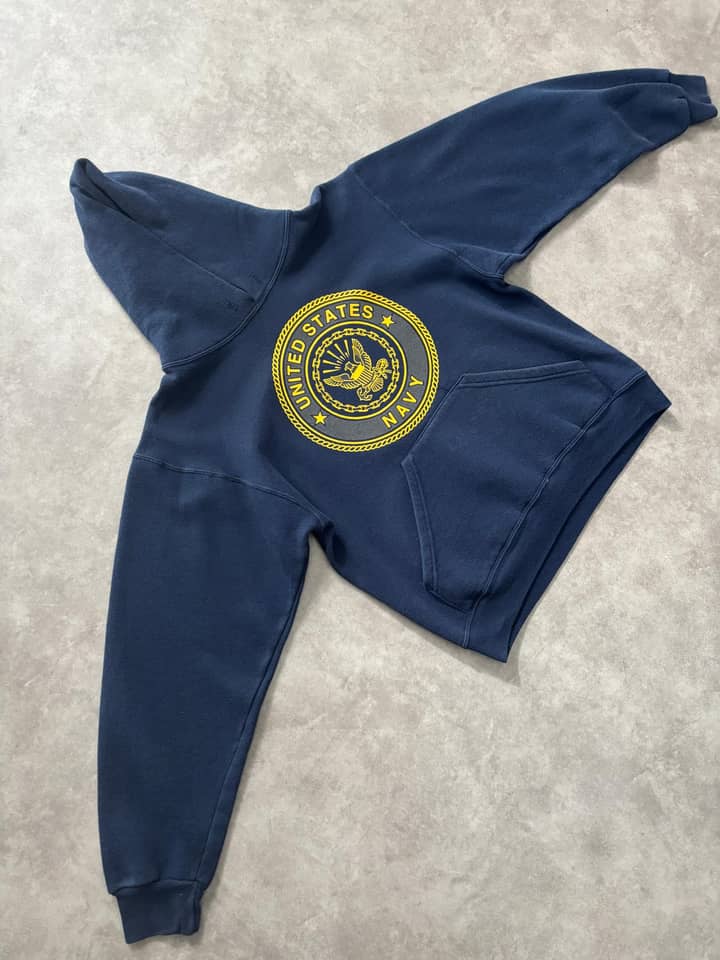 Navy Hoodie Vintage Navy Made In USA Size S - view 2 - Fabricsonder