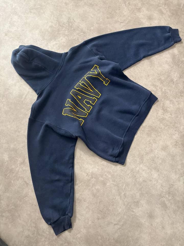 Navy Hoodie Vintage Navy Made In USA Size S - view 4 - Fabricsonder