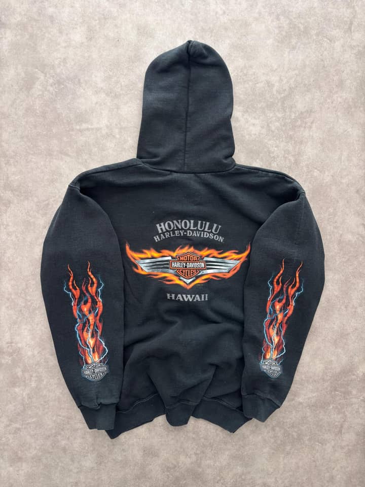 Harley Davidson Vintage Harley Davidson Zip Up Hoodie Flames Print - view 4 - Fabricsonder