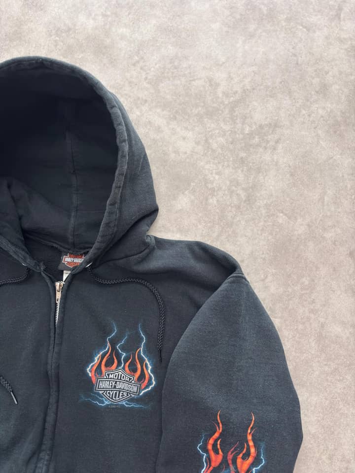 Harley Davidson Vintage Harley Davidson Zip Up Hoodie Flames Print - view 3 - Fabricsonder