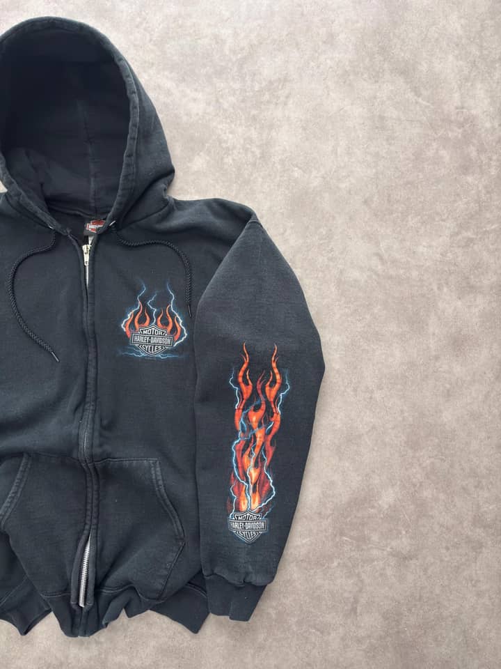 Harley Davidson Vintage Harley Davidson Zip Up Hoodie Flames Print - view 2 - Fabricsonder