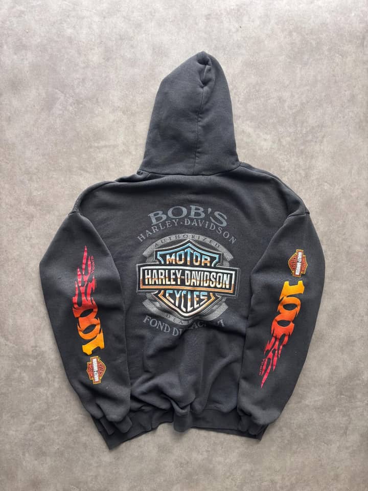 Harley Davidson Vintage Grail Harley Davidson Flames Zip Up Hoodie Made In Mexico - view 2 - Fabricsonder