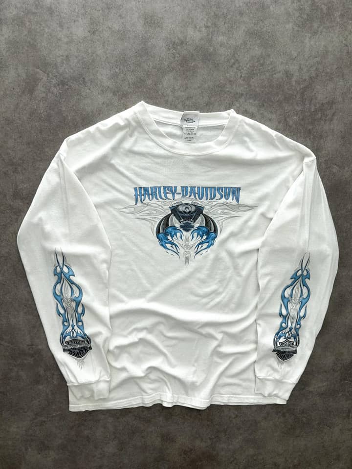 Harley Davidson Vintage Harley Davidson Longsleeve Flames - Excellent - XL - Fabricsonder