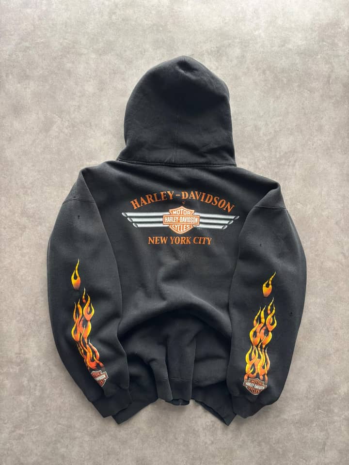 Harley Davidson Vintage Harley Davidson Zip Up Hoodie Flames - view 2 - Fabricsonder
