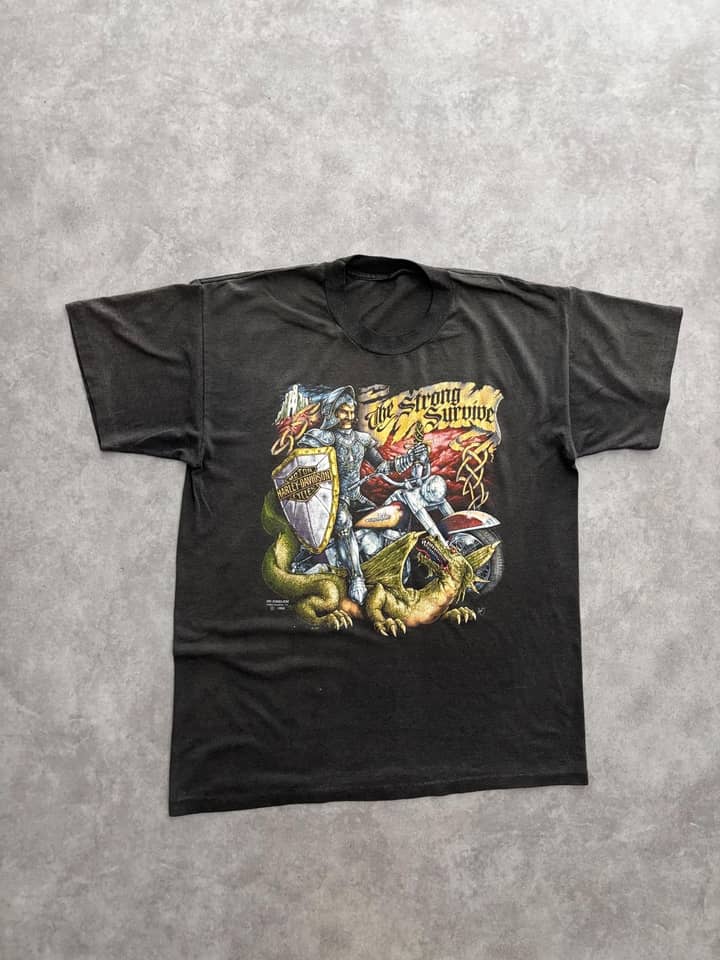 Harley Davidson Vintage Harley Davidson 3D Emblem T Shirt Single Stitch Sunfaded - Fair - M - Fabricsonder