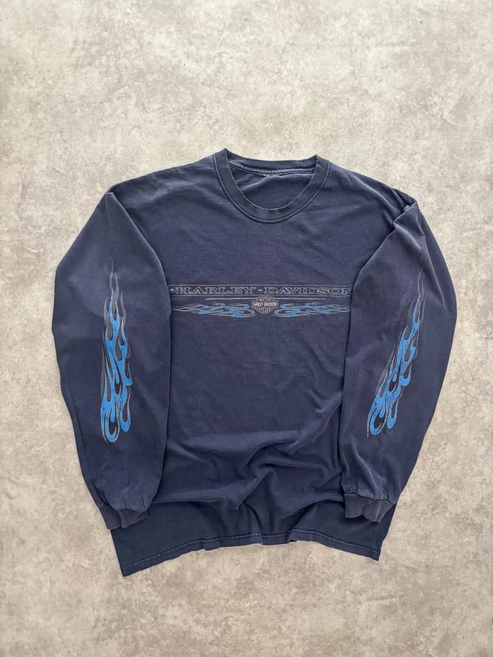 Harley Davidson Vintage Harley Davidson Longsleeve Sunfaded Distressed - Fair - L (no tag) - Fabricsonder