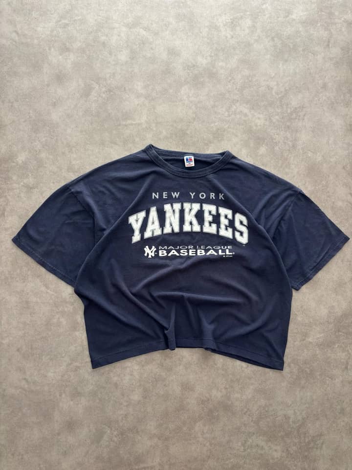 Russell Athletic Vintage Russell Athletic Cropped Boxy T Shirt Yankees - Good - XXL - Fabricsonder