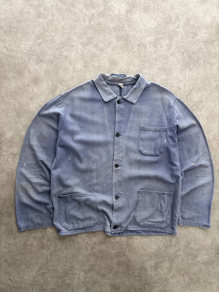 French Workwear Vintage Workwear Shirt Sunfaded And Distressed - Fair - L - Fabricsonder