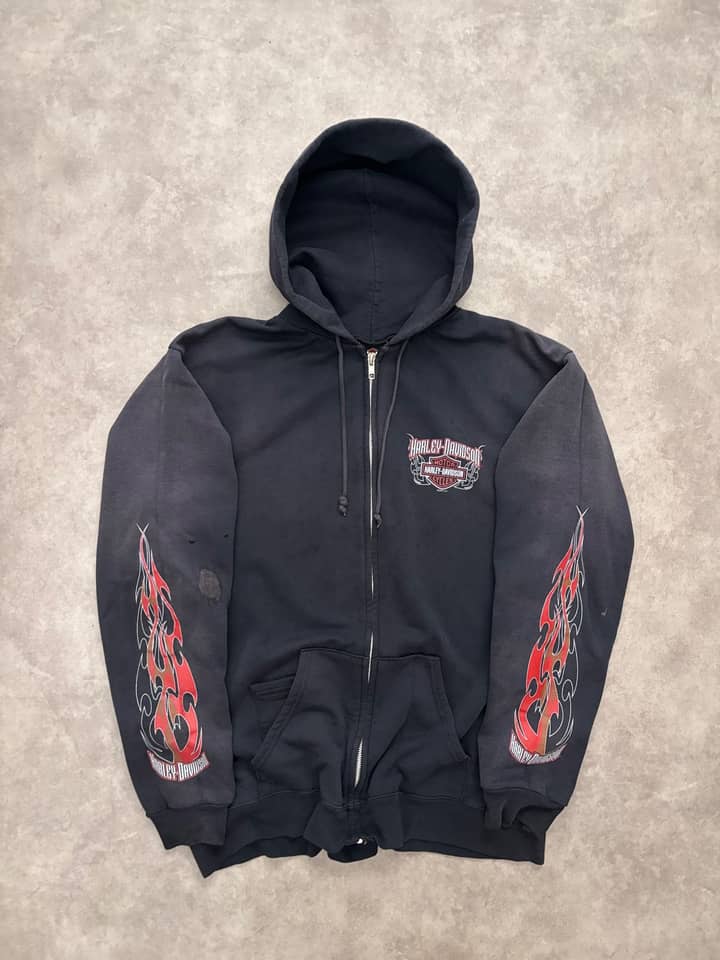 Harley Davidson Vintage Sunfaded Zip Up Hoodie - Fair - M - Fabricsonder